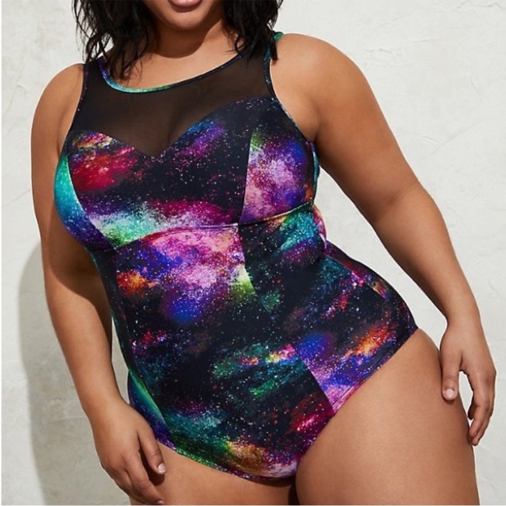 Torrid Rainbow Galaxy Mesh Sweetheart Neckline One Piece Swimsuit 3X